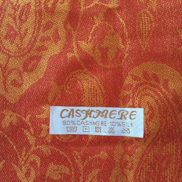 Orange Paisley Cashmere Slik Scarf Shawl Wrap Stole Silk Soft Women Warm 28 x 70 - Picture 2 of 16